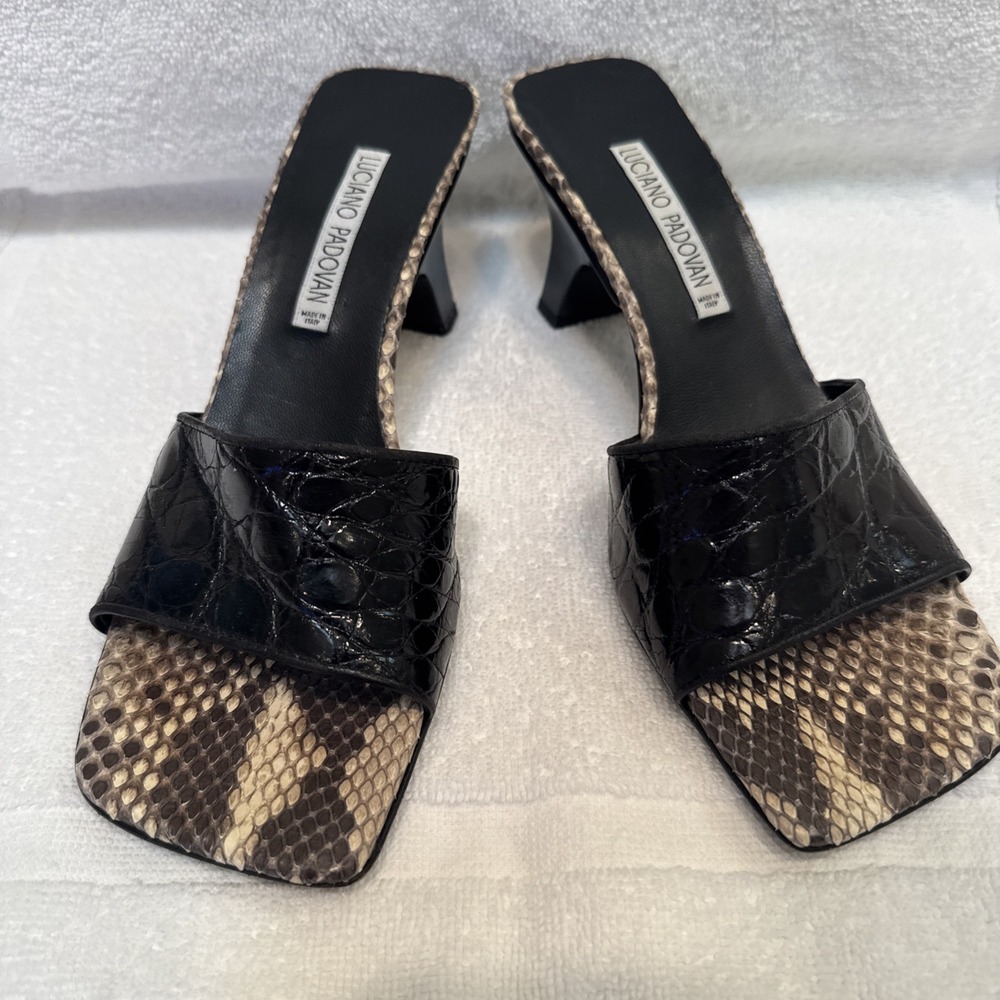 Luciano Padovan  Crocodile & Snakeskin Kitten Heel Slides Sandals Size 8.5